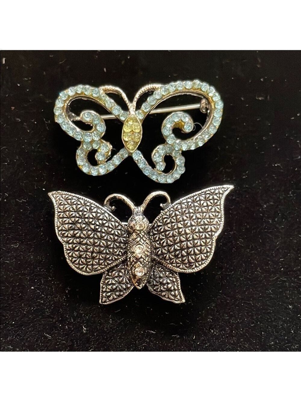 Vintage Butterfly Rhinestone and Silver tone Brooches